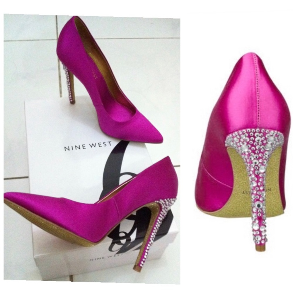 Nine West Hot Pink Satin Jeweled Heel